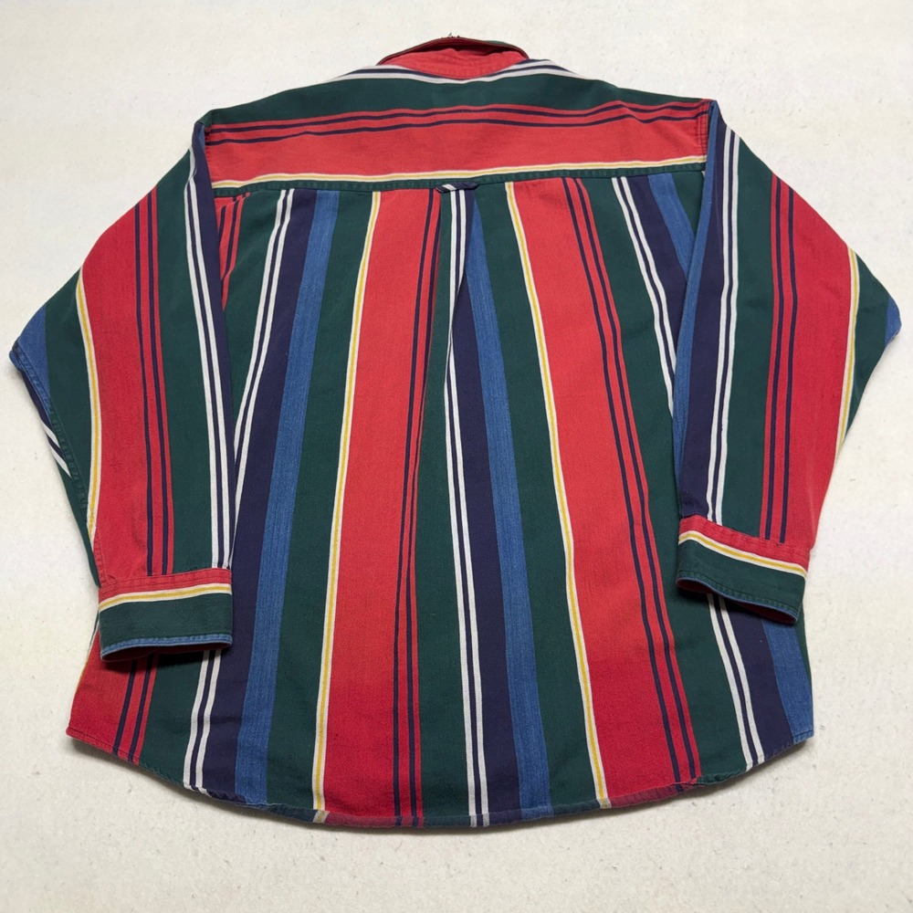 Vintage Chaps Ralph Lauren Multi Color Striped Button Down Shirt XL 90s Preppy - Picture 4 of 10